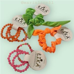 🇧🇷Vibrant Color Scrunchies & Beaded Bracelet Set (4 items for $17) NWT